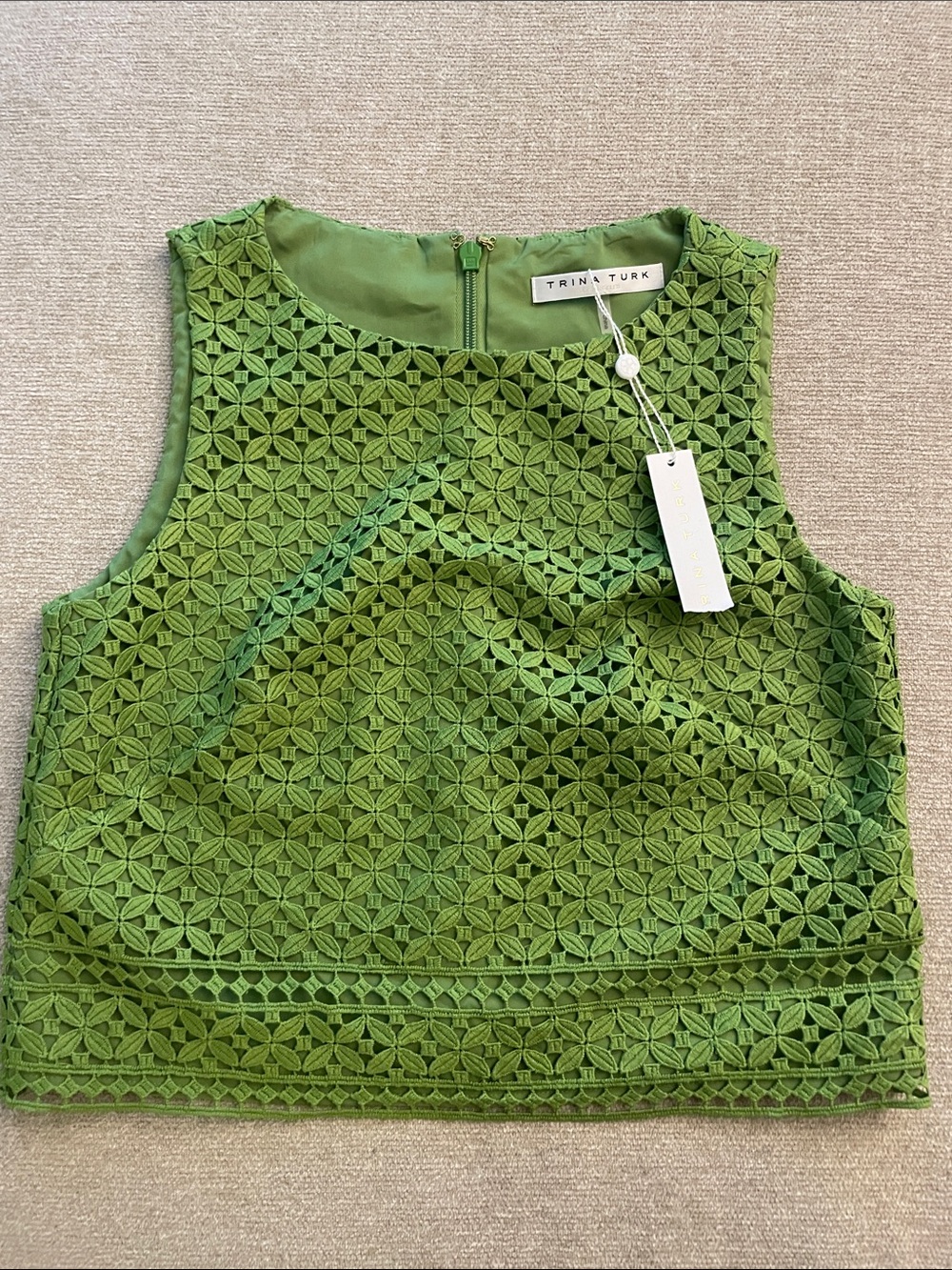 Trina Turk Bright Green Floral Lace Sleeveless Top